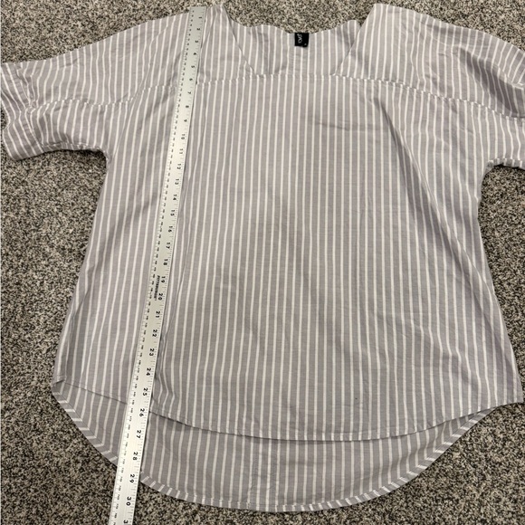 Ravel Gray White Button Back Striped Square-Neck Cotton Lagenlook Tunic Sz XL - Picture 9 of 10